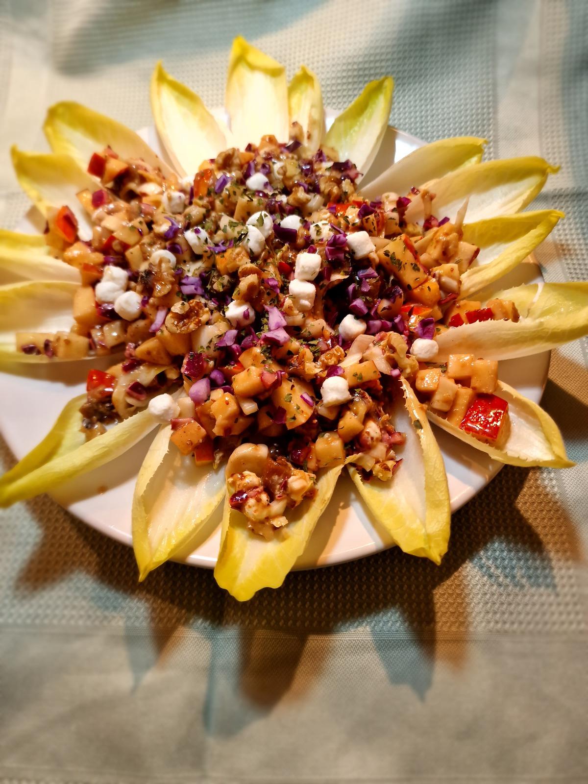 Exploring the Delightful Fusion of Flavors in Feta Cheese Pearls, Walnut, and Chicory Salad